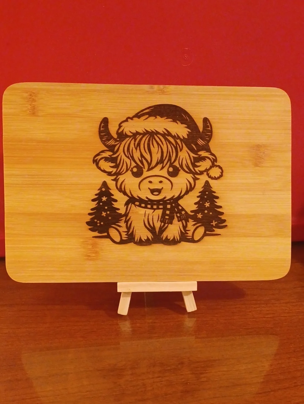 Engraved Bamboo Cutting/Serving Board with Highland Cow Design - Natural